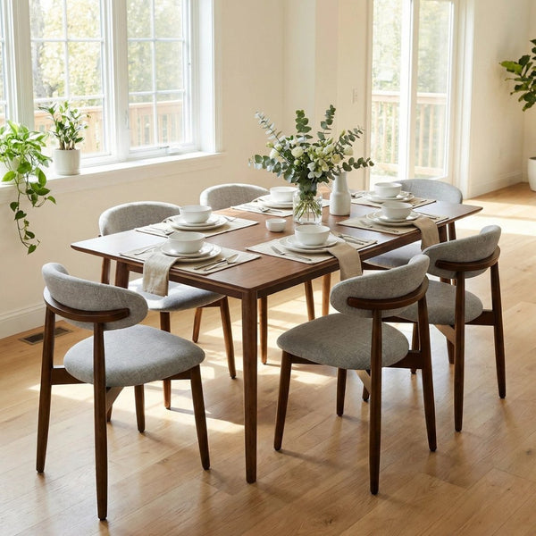 English Elm Wooden Upholstered Dining Chairs Set of 2 Linen Fabric Curved Back Farmhouse Style Gray W3204P456999