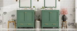 English Elm 60" Green Bathroom Vanity Set with Double Ceramic Sinks, Solid Wood Storage, Soft-Close Doors, Modern Durable Design N729P000001F