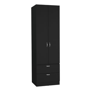 English Elm Armoire Black 76.8" H Tall Closet with Hanging Rod, Smooth-Glide 2 Drawers, Shelf, Sleek Modern Finish B097P199751