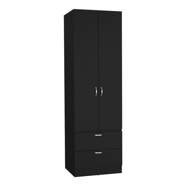 English Elm Armoire Black 76.8" H Tall Closet with Hanging Rod, Smooth-Glide 2 Drawers, Shelf, Sleek Modern Finish B097P199751