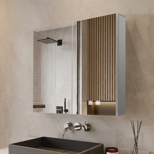 English Elm Corsica Double Door Led Medicine Cabinet with Defogger and Soft Close Aluminum Frame B2731P477798