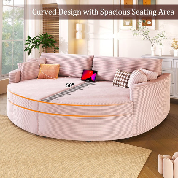 English Elm Oversized Double Chaise Lounge Sofa With Usb Ports - Cozy Pink Upholstered Loveseat For Relaxation N719S002160P-GIGA