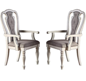 English Elm Antique Extravagant 2pc Upholstered Tufted Dining Arm Chairs with Engraved Wood, Cushioned Seats B011P222500