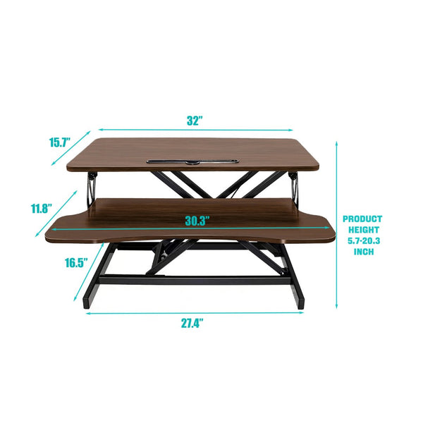 English Elm 32 Inch Sit Stand Desk Converter with Keyboard Tray Dual Monitor Ergonomic Riser Black,Walnut W2641P406127