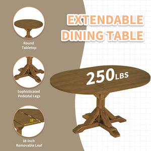 English Elm Topmax Farmhouse Extendable Pedestal Dining Set Seats Six with Ladder Back Chairs Beige,Dark Brown N717S000060D