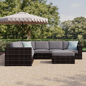 English Elm Fully Assembled 122'' Wicker L-Shaped Sectional Sofa With Cushions For Stylish Outdoor Spaces B120S00237