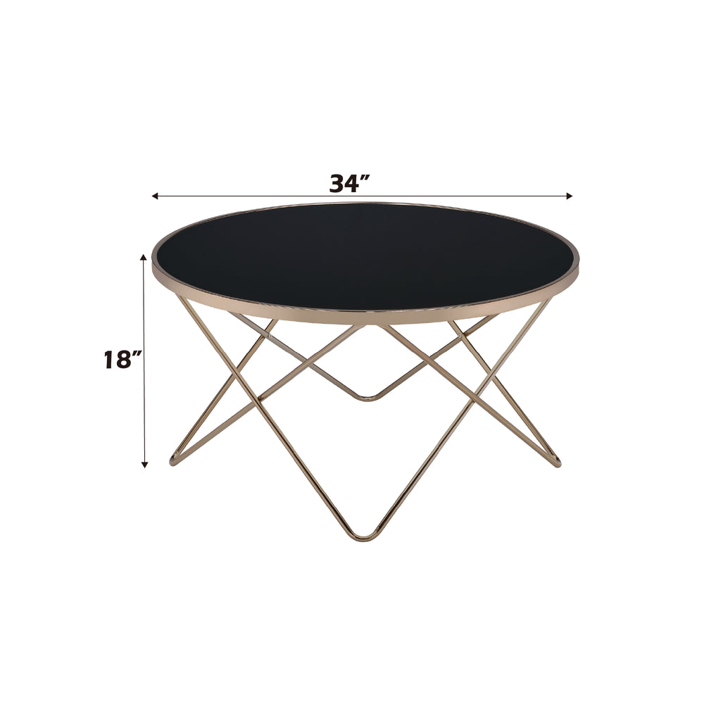 English Elm Valora Round Black Smoky Glass Coffee Table with Champagne V-Base, Modern Luxe Centerpiece B2726P256184