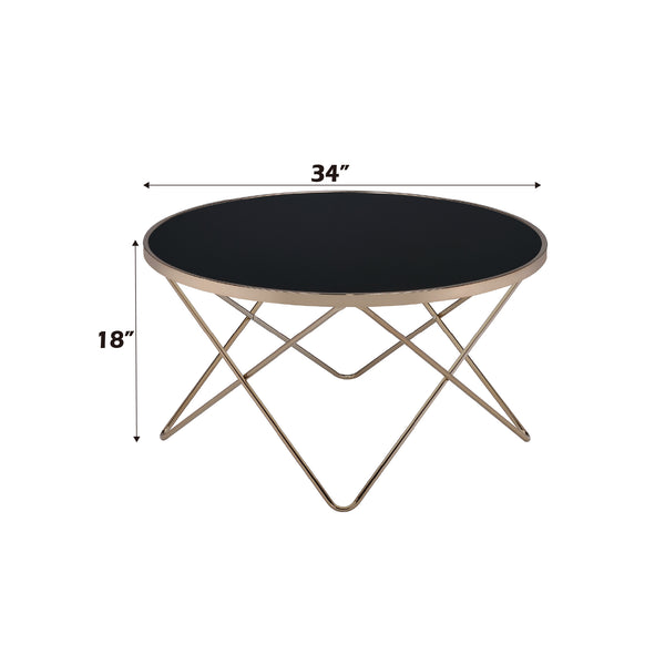English Elm Valora Round Black Smoky Glass Coffee Table with Champagne V-Base, Modern Luxe Centerpiece B2726P256184