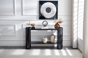 English Elm Double-layer Matte Black Console Table Curved Shelf Minimalist Entryway Sofa Side W3875P388012