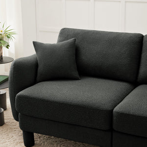 English Elm Boucle Chic 2-Seater Loveseat Sofa With Shell-Shaped Armrests & Removable Ottoman In Dark Gray W3041S00299