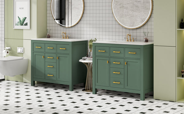 English Elm 72'' Modern Bathroom Vanity Set With Ceramic Sink, Ample Storage, Solid Wood Frame & Green Finish N710SS00011F