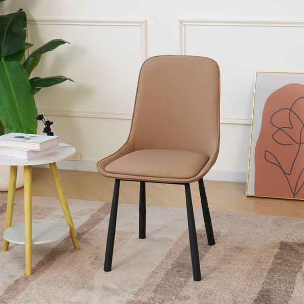 English Elm Modern Nordic Faux Leather Upholstered Dining Chairs Iron Legs Kitchen Set of 2 Khaki+Black W1535P460731