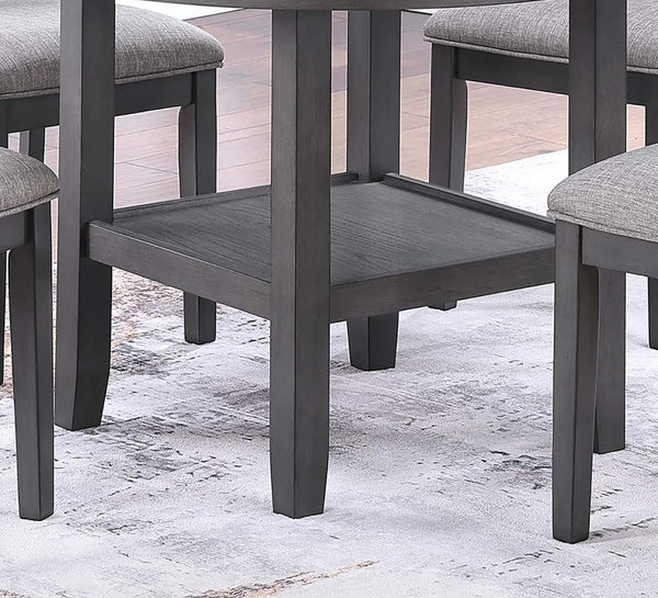 English Elm Gray Round 5-Piece Dining Set with Lower Shelf and Upholstered Chairs — Contemporary Charcoal Style Gray 45 L x 15 W x 46 H B011P373697