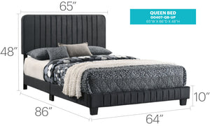English Elm Sleek Lodi Full Bed with Channel Tufted Velvet Upholstery, Wooden Legs and Sturdy Slats for Modern Bedrooms Black 26.8 L x 65.8 W x 5 H B078107884