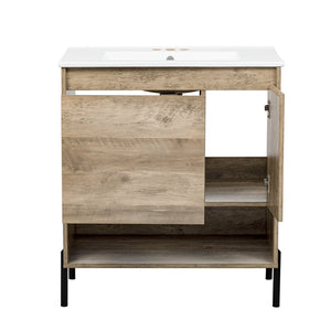 English Elm 30" Modern Wood Bathroom Vanity with Ceramic Sink, Soft-Close Door, Drawer Dividers & Open Shelf N710P247136P