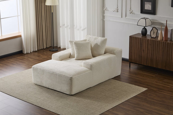 English Elm Oversized Chaise Lounge Chair Cozy Cloud Corduroy Plush Sleeper Daybed with Throw Pillows, Wide Armrest and No Assembly White W3723P345157