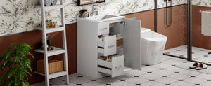 English Elm 24" Modern Bathroom Vanity with Under-Mount Sink, Vertical Stripe Design, 2 Drawers & Soft-Close Cabinet White N710P288936K