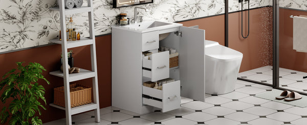 English Elm 24" Modern Bathroom Vanity with Under-Mount Sink, Vertical Stripe Design, 2 Drawers & Soft-Close Cabinet White N710P288936K