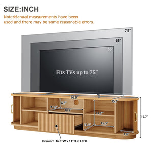 English Elm Vintage Farmhouse Media Console with Slatted Sliding Doors and Brass Hardware for Living Room Natural N721P427206D