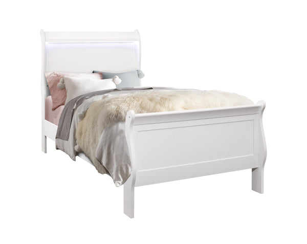 English Elm CHARLSTON Solid Wood Full Sleigh Bed with LED Headboard, Transitional Panel Design, Durable Finish White 78.15 L x 7.87 W x 4.92 H B201S00009