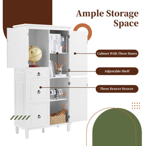 English Elm Retro Multi-Functional Storage Cabinet with Adjustable Shelves, 3 Drawers & Doors, Stylish White Organizer for Living Room Bathroom Kitchen Office - Elegant, Space-Saving Design N725P236498K