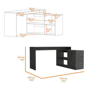 English Elm Dallas L-Shaped Home Office Desk with Spacious Work Surface, Two Open Shelves and Cabinet Storage Solution Oak 34 L x 24 W x 5 H B128S00163