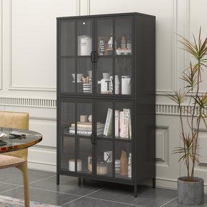English Elm Premium Black Metal Storage Cabinet with Tempered Glass, Adjustable Shelves, Anti-Tip Safety & Silent Close T2398P263577