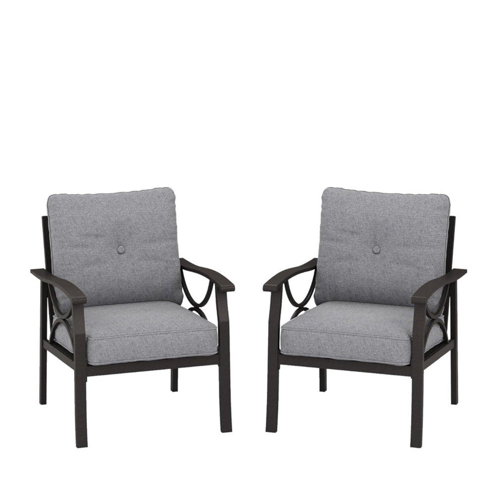 English Elm Set of 2 Outdoor Steel Armchairs Powder Coated Matte Frame with Cushioned Patio Seating Gray+ Khaki B082P455143