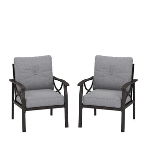 English Elm Set of 2 Outdoor Steel Armchairs Powder Coated Matte Frame with Cushioned Patio Seating Gray+ Khaki B082P455143