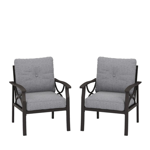 English Elm Set of 2 Outdoor Steel Armchairs Powder Coated Matte Frame with Cushioned Patio Seating Gray+ Khaki B082P455143