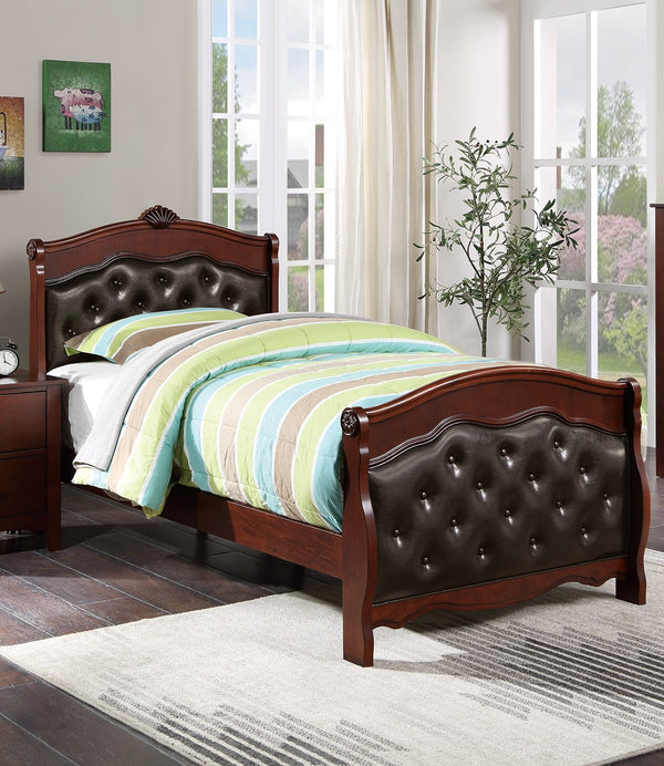 English Elm Dark Glam Full Size Bed Espresso Faux Leather Upholstered Headboard Footboard Elegant Frame Deluxe Comfort Cherry 47 L x 54 W x 6 H B011S00915