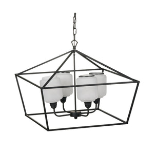 English Elm 26x26x21.9" Matte Black Iron Geometric Chandelier with Opaque Glass for Dining Foyer W2078P411230