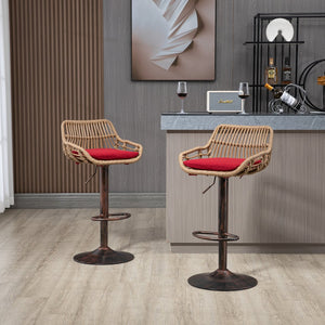 English Elm Modern Swivel Bar Stools Set of 2 Adjustable Counter Height Chairs with Linen Seat Vintage Gold Frame Red W39594820