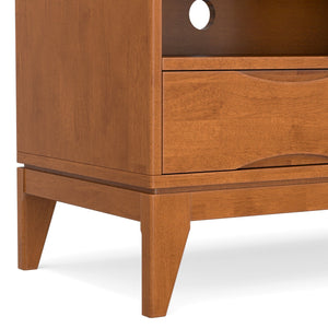 English Elm Harper Mid Century TV Media Stand for 65" TVs, Solid Rubberwood, Notched Drawers & Cord Management Light Brown B136P158724