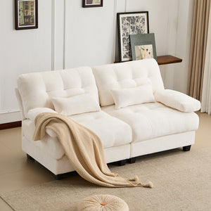 English Elm 67" Loveseat with 4-Position Recline, Plush Chenille Upholstery, 350lb/Seat Capacity, 2 Pillows, Easy Setup Beige W2606P359223