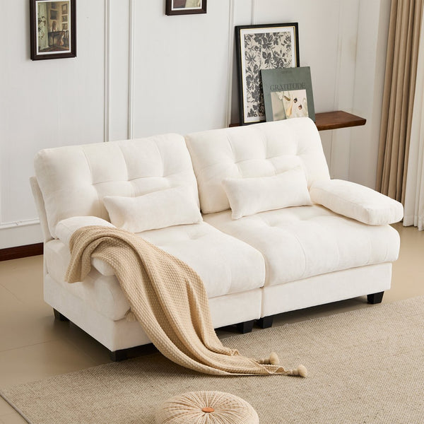 English Elm 67" Loveseat with 4-Position Recline, Plush Chenille Upholstery, 350lb/Seat Capacity, 2 Pillows, Easy Setup Beige W2606P359223