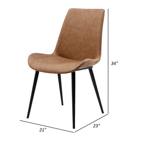 English Elm 21 Inch Mid-century Dining Chair Set Two Faux Leather Scoop Seats Matte Black Frame B056P412609