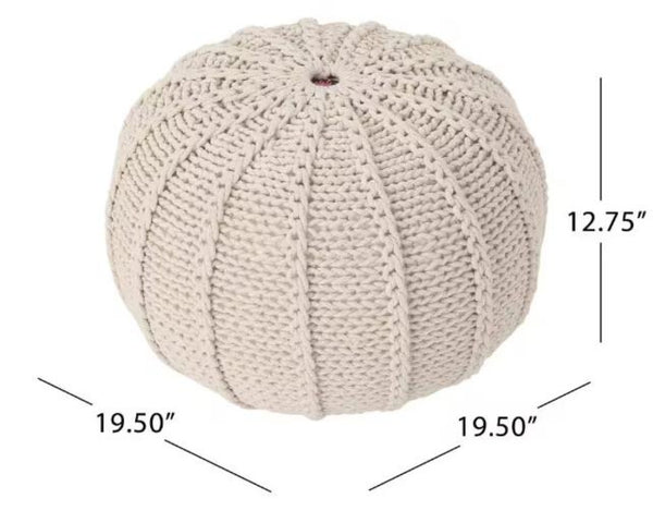 English Elm Knited Chunky Cotton Round Pouf Handcrafted Accent for Living Room Bedroom or Reading Nook 62655.00BGE