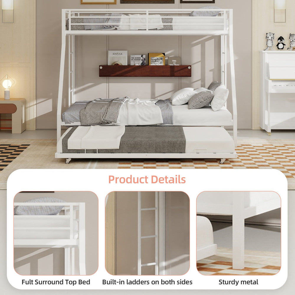 English Elm High Stability Square Tube Bunk Bed With Trundle & Ladder - Modern Design For Home & Dorms! W1935P360891