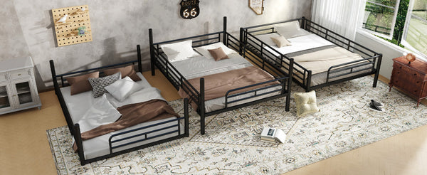 English Elm Twin Triple Metal Bunk Bed Matte Powder Coated Frame with Full Safety Guardrails Black W1580S00580