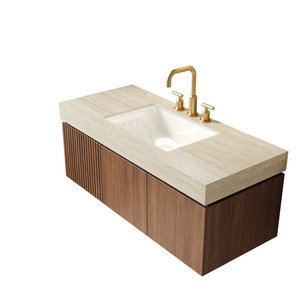 English Elm 48" Muri Spa Inspired Bathroom Vanity Cabinet Plywood Double Door Soft Close Storage Beige W2615P405215