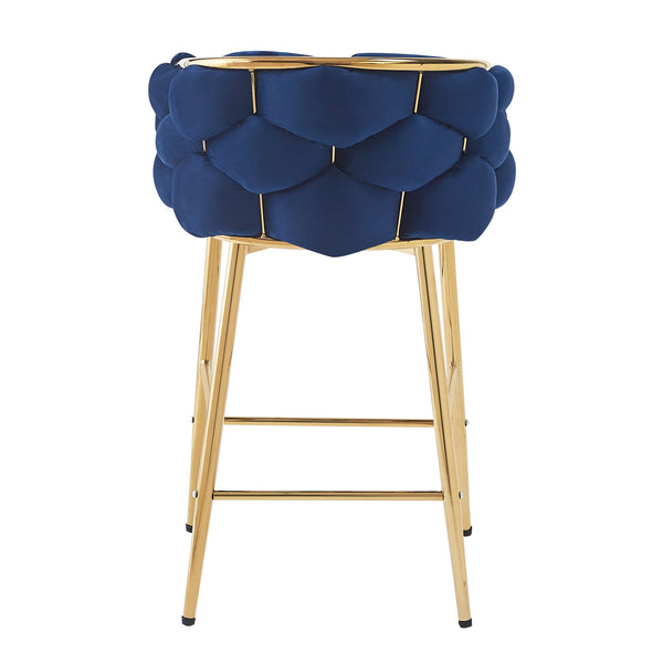 English Elm Christopher Knight Home® - 28'' Velvet Counter Stools Set of 2 with Gold Iron Frame, Plush Back & Footrest for Kitchen Dark Blue N780P199861B