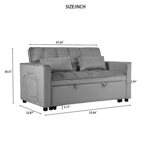 English Elm Convertible Sofa Bed Plush Velvet 3-in-1 Pull-Out Sleeper Loveseat with Hidden Strap & Pillows, Compact Dark Gray W2941P306500