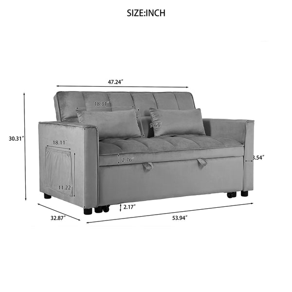 English Elm Convertible Sofa Bed Plush Velvet 3-in-1 Pull-Out Sleeper Loveseat with Hidden Strap & Pillows, Compact Dark Gray W2941P306500