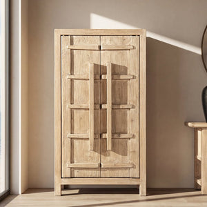 English Elm Rowan Reclaimed Pine Tall Cabinet Crossbar Double Doors Rustic Farmhouse Storage B2719P474455