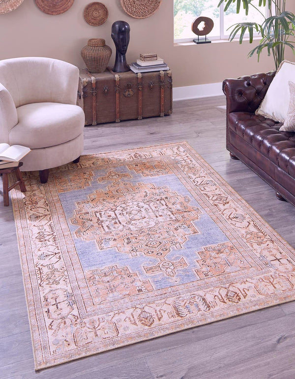 Unique Loom Timeless Judas Machine Made Medallion Rug Blue, Beige/Ivory 7' 7" x 10' 6"