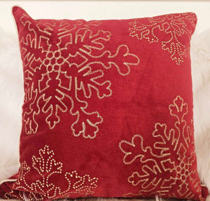 English Elm Red Velvet Holiday Throw Pillow 20X20 With Gold Snowflake Design For Elegant Festive Décor B357P361373-GIGA