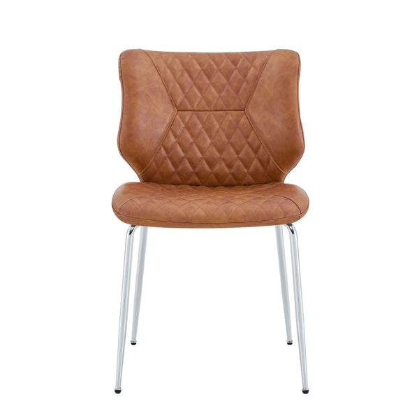 English Elm Dark Oil Waxed Faux Leather Dining Chair Set with Diamond Tufted High Back Metal Legs Brown W3493P444865