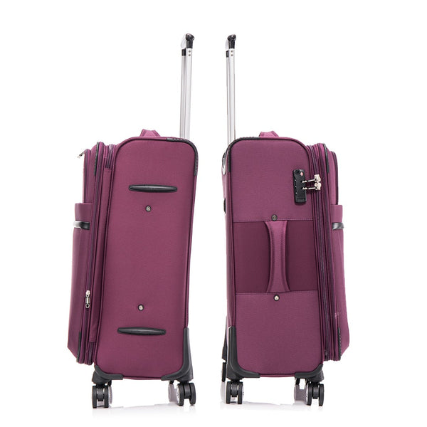 English Elm 3-piece Soft Shell Luggage Set with Swivel Wheels Telescopic Handle and Password Lock Purple T3292P343317