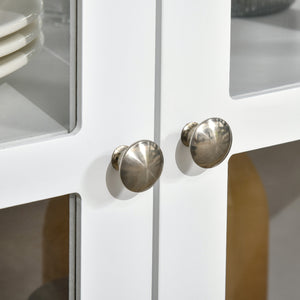 English Elm HOMCOM Elegant Sideboard Buffet Cabinet with 4 Tempered Glass Doors, Adjustable Shelves, White Finish W2225P173878